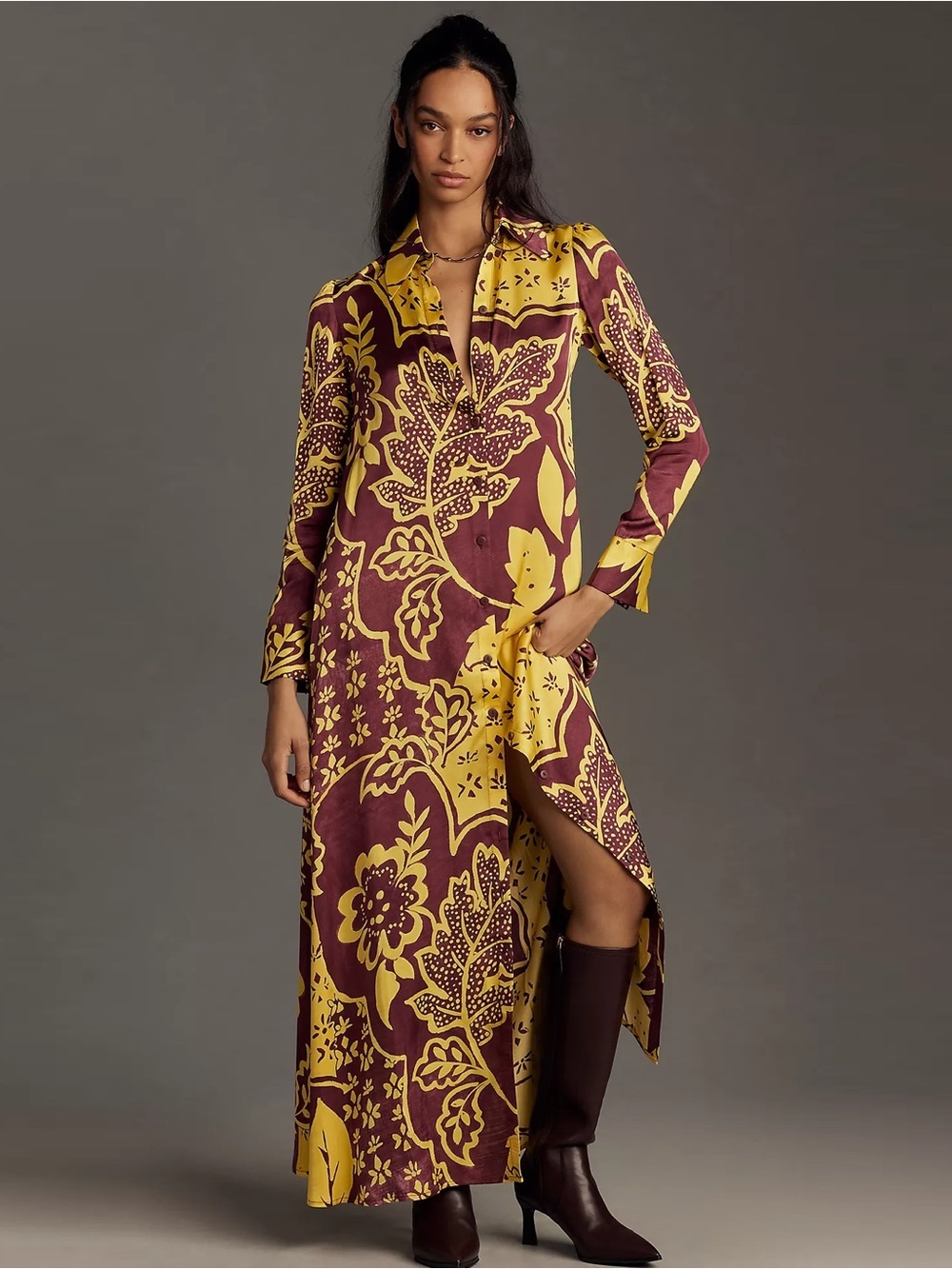 Corey Lynn Calter - Long-Sleeve Printed Shirt Maxi Dress